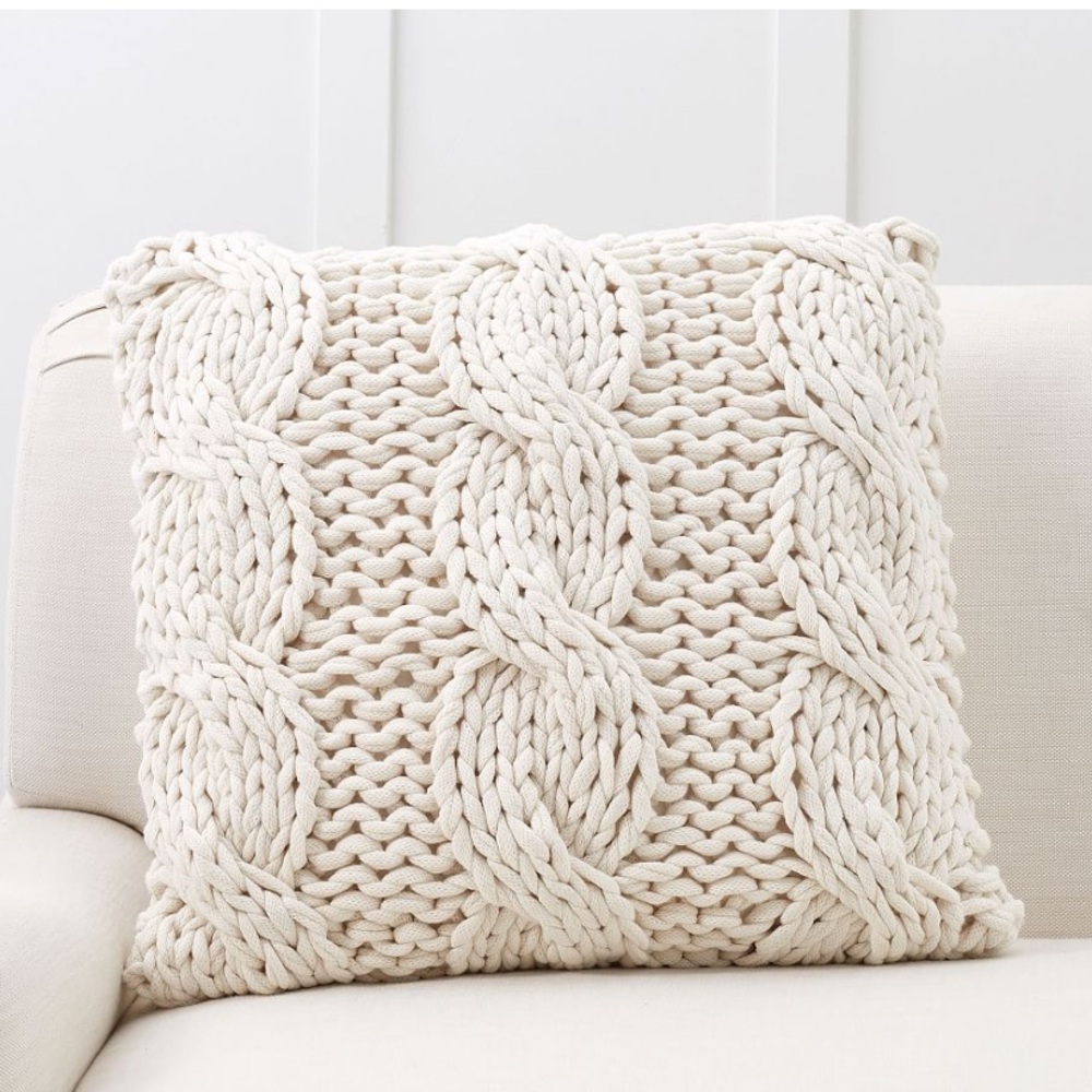 Colossal Handknit Pillow Cover, 24", Ivory